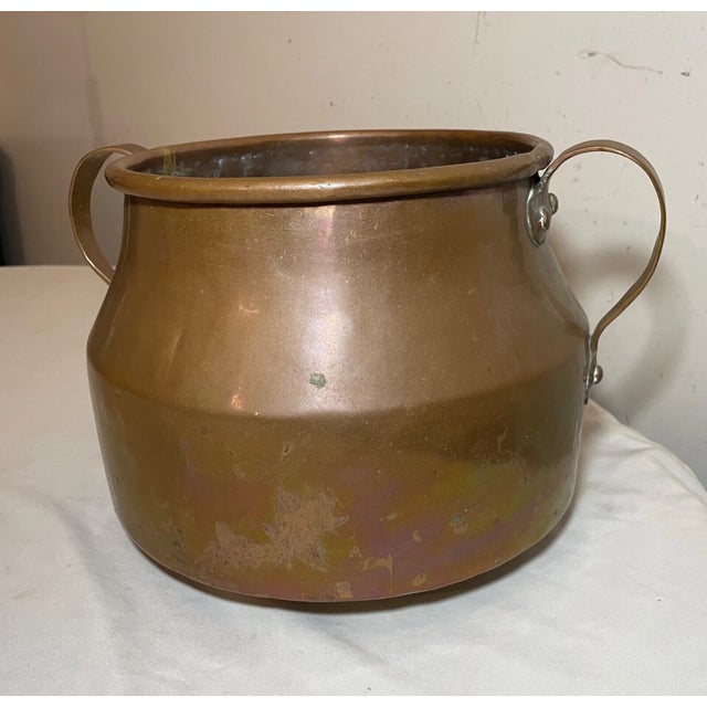 19th Century Large Antique 1800's Handmade Dovetailed Thick Copper Handle Cooking Pot Jug For Sale - Image 5 of 11