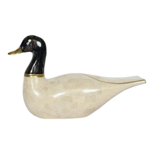 1970s Modern Maitland-Smith Tessellated Marble Water Bird Table Top Sculpture