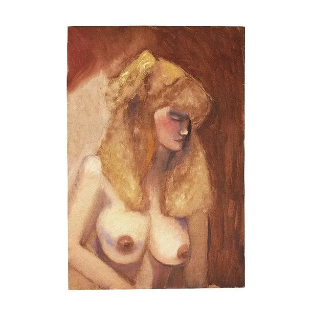 Original Clair Seglem Tall Portrait Painting of a Nude Blonde Woman 12" X 18" For Sale - Image 10 of 10