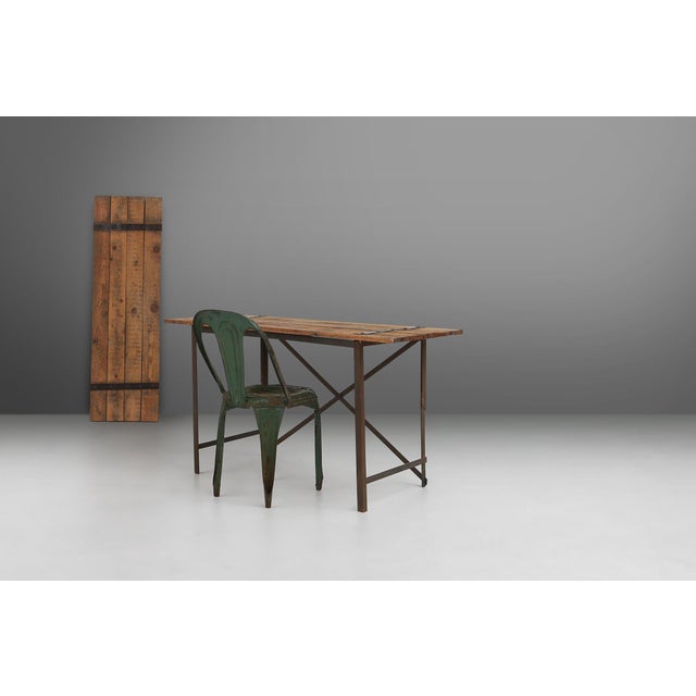 Industrial Side Table with Metal Frame, Wooden Top and Removable Platform, Belgium, 1920s For Sale - Image 4 of 14