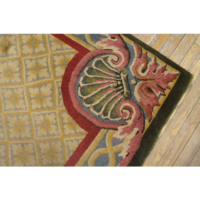 1920s Camel Floral European Antique Chinese Art Deco Carpet 5'7" X 5'7" Knotted Wool Rug For Sale - Image 9 of 9