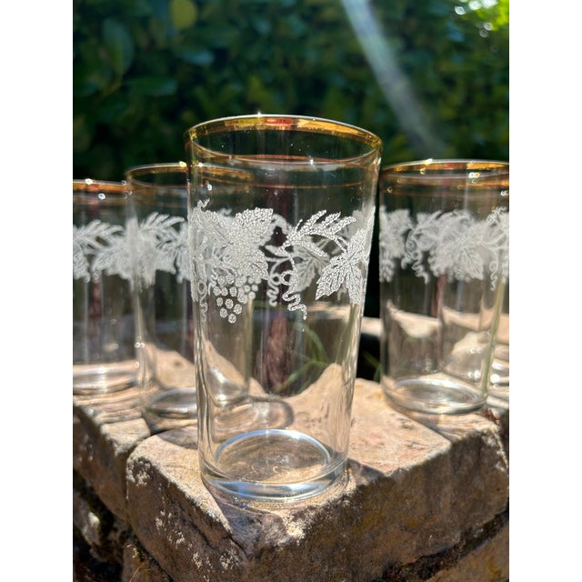 For your consideration is a fabulous set of six vintage Bartlett Collins tumbler glasses! They feature a white sugar-...
