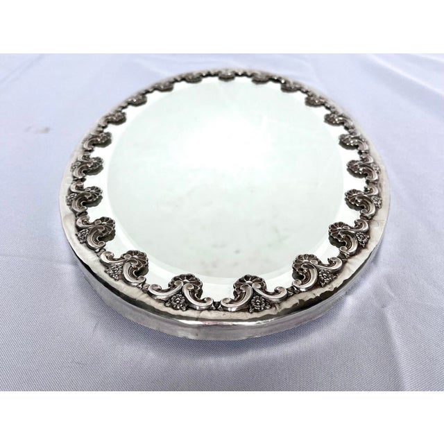 Mid-20th Century Topázio Portuguese Ornate Silver-Plated Beveled Mirror Plateau Tray For Sale - Image 4 of 16