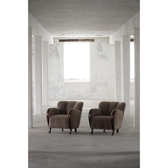 Danish Modern Art Deco Lounge Chairs in Lambswool and Birch, 1940s, Set of 2 For Sale - Image 4 of 18