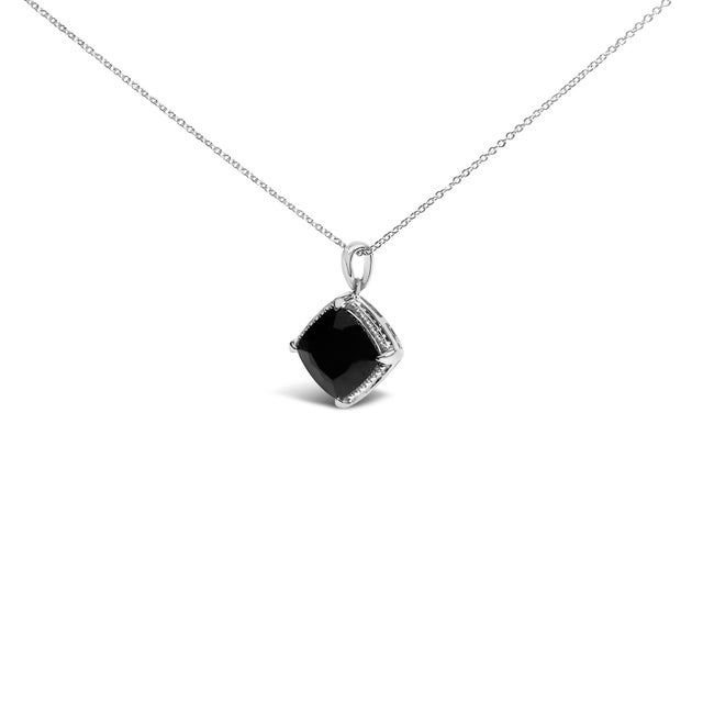 Contemporary Sterling Silver Cushion Onyx 3-Piece Jewelry Set Ring Earrings Pendant 18 Inch Cable Chain For Sale - Image 3 of 5