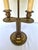 Metal Vintage French Brass Bouillotte Two Candle Lamp W/Green Metal Shade For Sale - Image 7 of 14