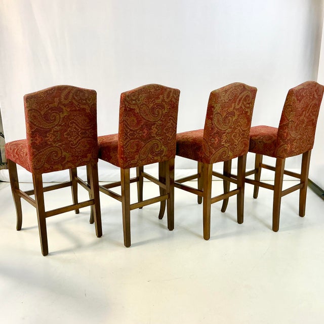1980s Vintage Regency Empire Italian Boho Chic Upholstered Bar Stools - Set of 4. For Sale - Image 12 of 14