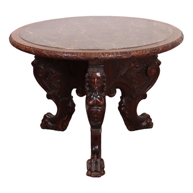 Vintage English Carved Lamp Table, 1890s For Sale