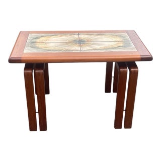 1970s Fine Danish Floating Tile Top Teak Side Table For Sale