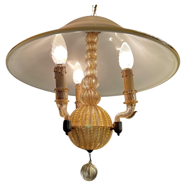 Italian Chandelier with Gold Inclusion by Barovier & Toso, 1940s For Sale