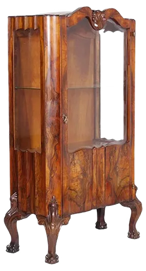 Chippendale Walnut & Burl Walnut Display Cabinet, 1910s