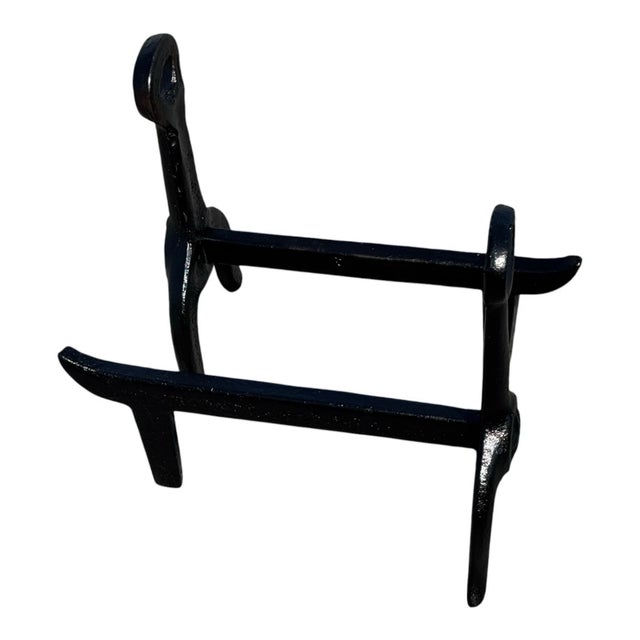 1920s Antique Heavy Cast Iron Loop Top Fireplace Andirons Fire Dogs Pair Early 1900s For Sale - Image 5 of 17