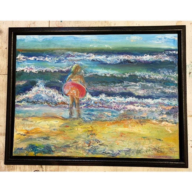 Sky Blue Waves, Oil Painting, Framed, One-of-a-Kind Arts, by Van Ness For Sale - Image 8 of 13