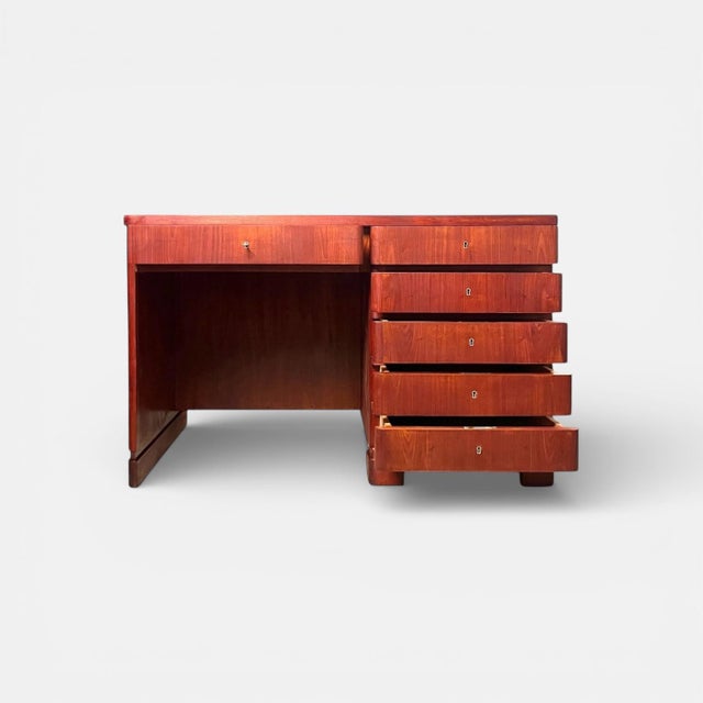 Brown Vintage Art Deco Curved Front Desk in Elm, 1930s For Sale - Image 8 of 12