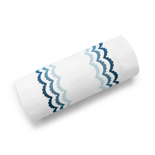 Contemporary Celerie Kemble + Hamburg House Whimsical Blue Scallop Neckroll For Sale - Image 3 of 3