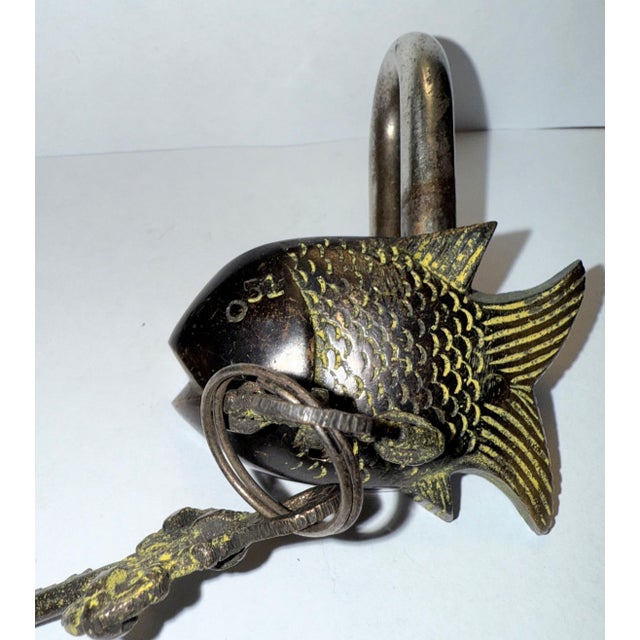Vintage Bronze Tibetan Buddhist Fish Lock & Key For Sale - Image 4 of 5