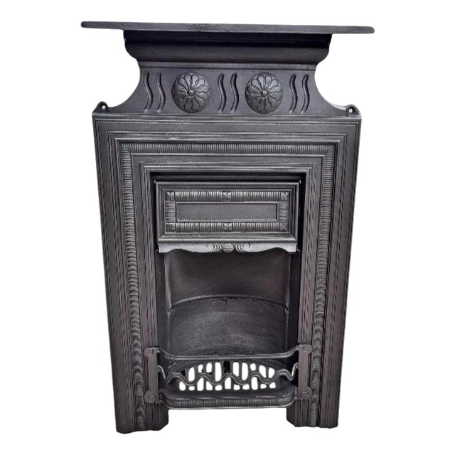 Antique Victorian Cast Iron Fireplace Surround and Grate, 1800s For Sale