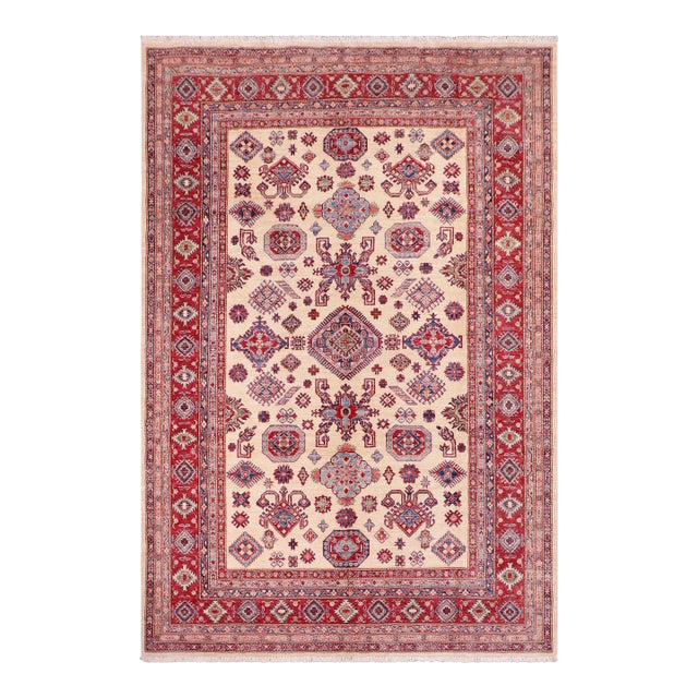 1990s 1990s Rustic Kazak Beige/Red Wool Rug - 8'1'' X 9'7'' For Sale
