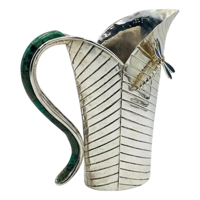 1980s Emilia Castillo Leaf-Form Silver Pitcher With Dragonfly Detail For Sale