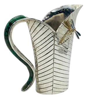 1980s Emilia Castillo Leaf-Form Silver Pitcher With Dragonfly Detail