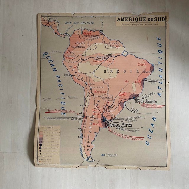 Vintage 1950s Double-Sided School Map South America / North America, 1950s, Cardboard For Sale - Image 13 of 13