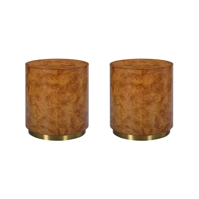 Pair of Modern Burl Round Side Tables Chairish