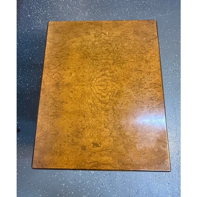 1970’s John Widdicomb Burlwood Side Table With Cane Shelf For Sale - Image 9 of 10