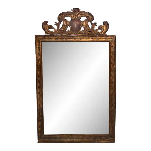 Antique 19th C Regency Giltwood Mirror W Crown Scrolls & Cartouche For Sale