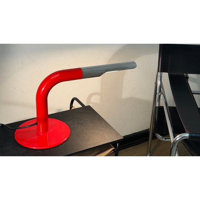 Metal Vintage Red & Silver Gulp Table Lamp by Ingo Maurer for Design M, 1960s For Sale - Image 7 of 9