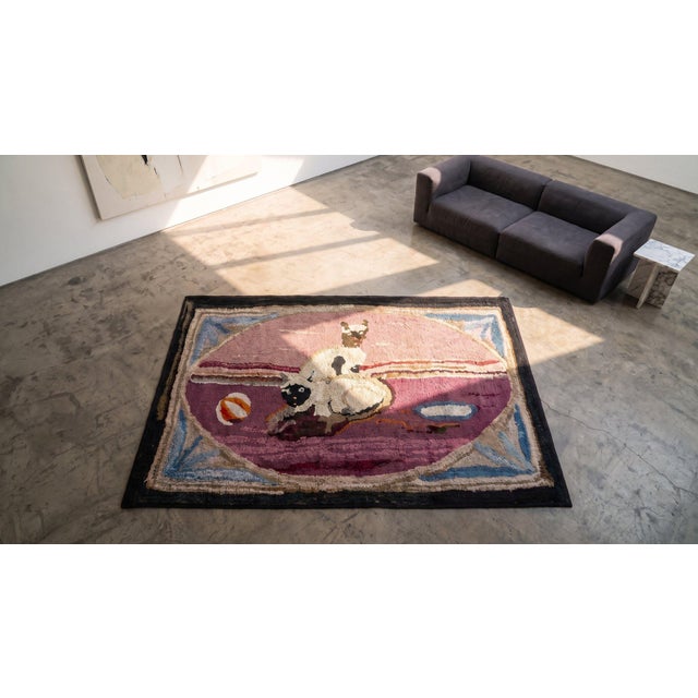 1930s Rose Antique Animal Pictorial Folk Art American Hooked Rug2'2" X 3'4" Handknotted Wool Carpet For Sale - Image 9 of 9