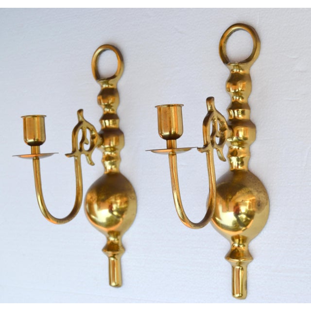 Late 20th Century Mid-Century Modern Cast Brass Candle Holder Wall Sconces - A Pair For Sale - Image 16 of 17
