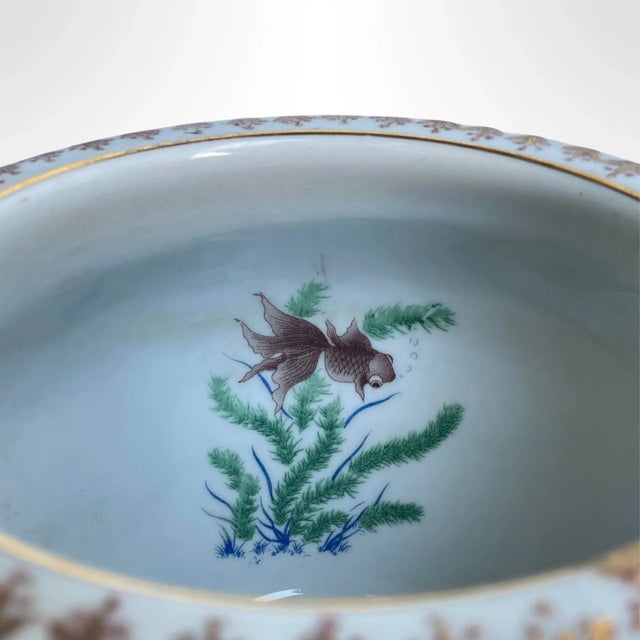 Vintage French Limoges Cobalt Blue Porcelain Fish Bowl For Sale In San Diego - Image 6 of 8
