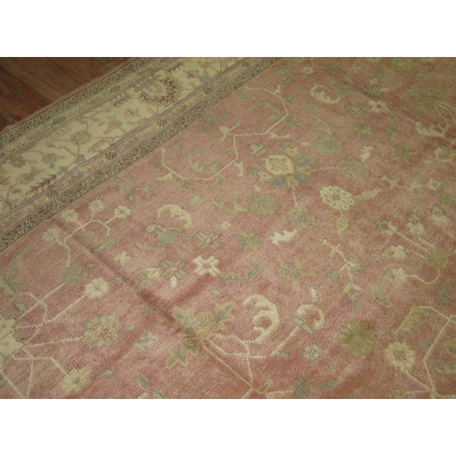 Early 20th Century Pink Square Antique Turkish Oushak Square Rug For Sale - Image 5 of 6