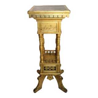 Antique 19th Century Arts & Crafts Pedestal Plant Stand Gold Leaf For Sale