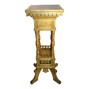 Antique 19th Century Arts & Crafts Pedestal Plant Stand Gold Leaf