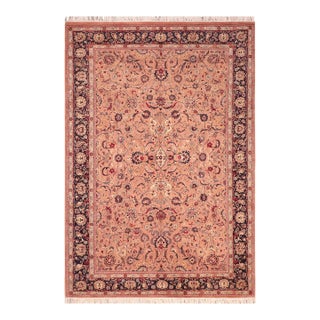 Shabby Chic Floral 1990's Pak-Persian Pink/Blue Wool Rug - 6'2'' X 9'4'' For Sale