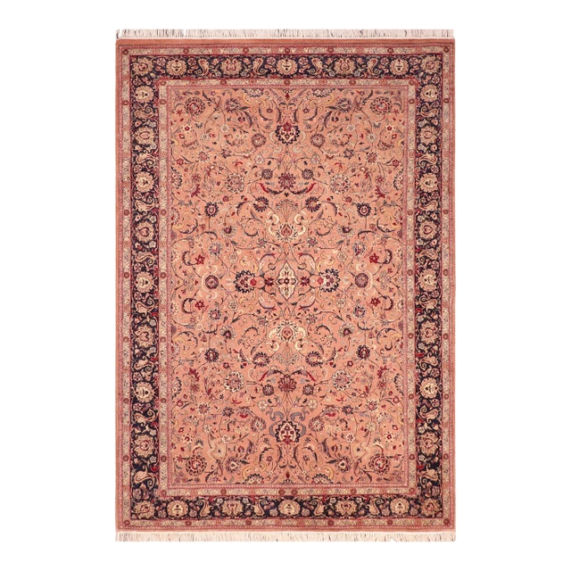 Shabby Chic Floral 1990's Pak-Persian Pink/Blue Wool Rug - 6'2'' X 9'4'' For Sale