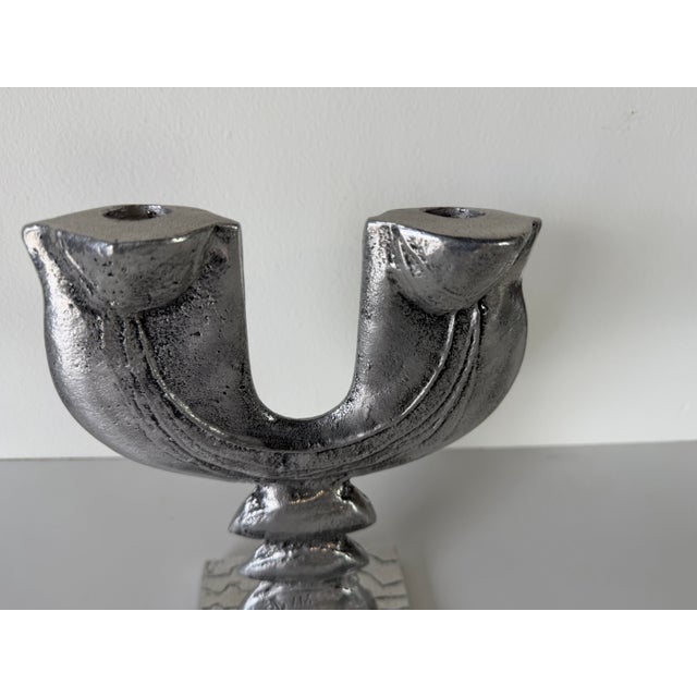 Vintage Don Drumm Brutalist Cast Aluminum Double Candle Holder, Signed For Sale - Image 9 of 12