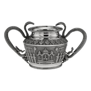 Antique 19th Century Indian Silver Cobra Handled Sugar Bowl, Madras, 1890 For Sale