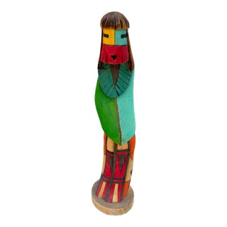 Vintage Signed k.t. Spencer "White Chin" Hand-Carved Wood Kachina Doll - 12.5" For Sale