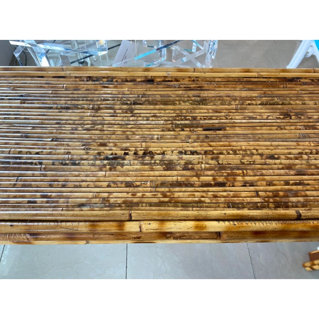 Vintage Tortoise Bamboo Reed Console Sofa Entry Table For Sale - Image 12 of 13