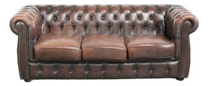 English Style Brown Cowhide Chesterfield 3-Seater Sofa