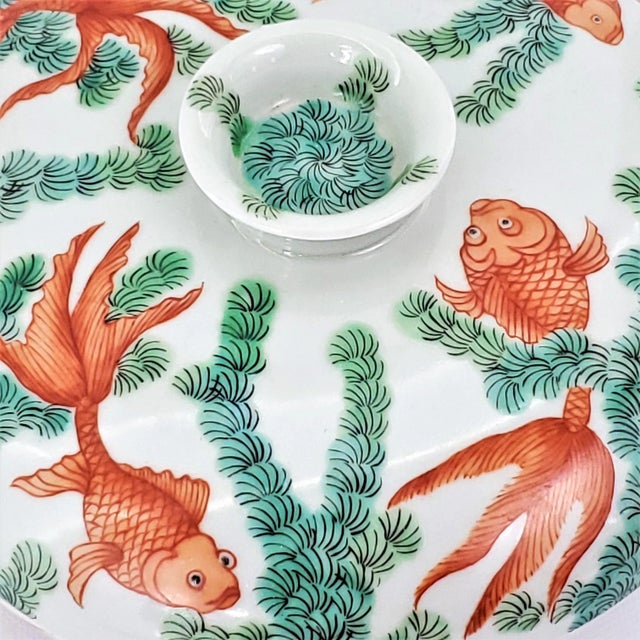 Lidded Serving Dish With Koi Fish For Sale - Image 11 of 12