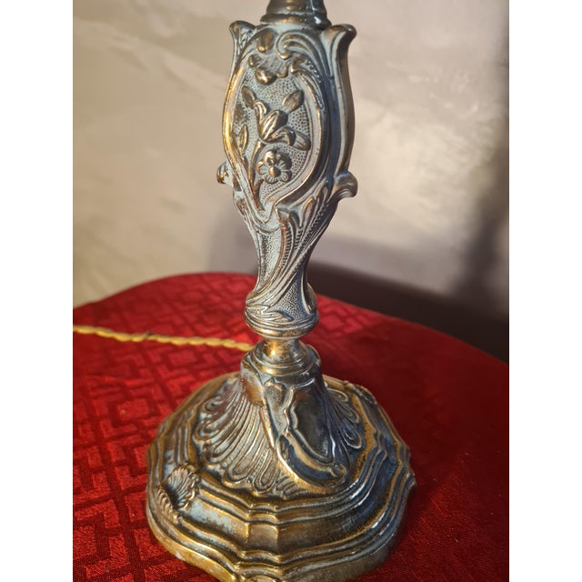 Rococo Bronze Lamp with Yellow-Green Opaline Glass Shade, 1900 For Sale - Image 3 of 7