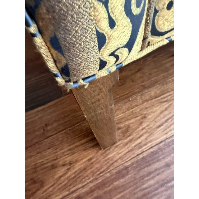 Rose Tarlow Rose Tarlow Melrose House Custom Curved Sofa – Blue & Gold Damask Upholstery – Collector‑Grade For Sale - Image 4 of 7