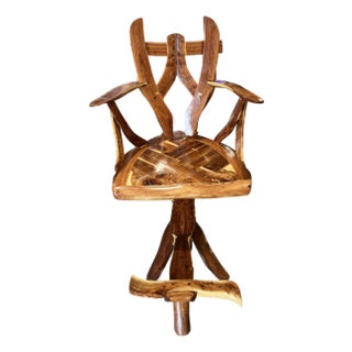 Handcrafted All Wood Live Tree Counter Stool For Sale