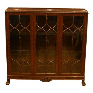 Chippendale Mahogany Glazed Display Bookcase, 1910s For Sale