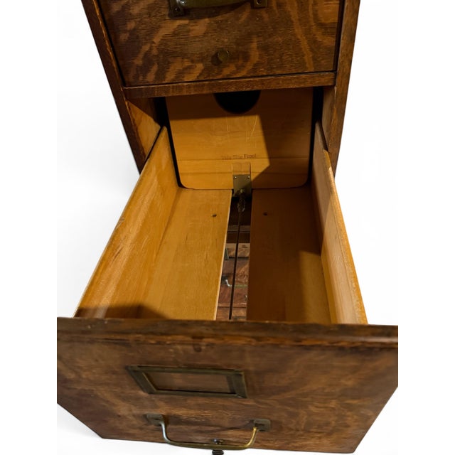 Mid-Century Modern Antique Macey 4 Drawer Tiger Oak Filing Cabinet For Sale - Image 3 of 8