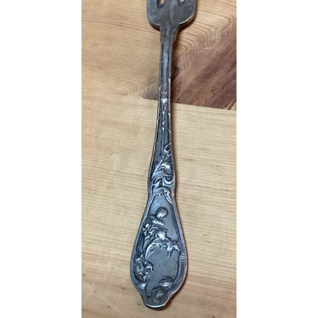 Art Nouveau Antique French Boulenger Art Nouveau Silver Plate Large Serving Fork For Sale - Image 3 of 10