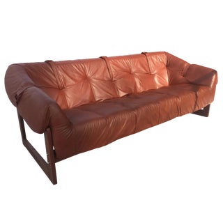 Percival Lafer Leather and Rosewood Sofa For Sale